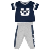 Utah State navy infant football jersey and sweats set